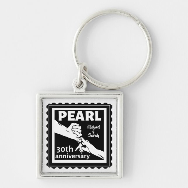 30th wedding anniversary black and white romantic key ring (Front)