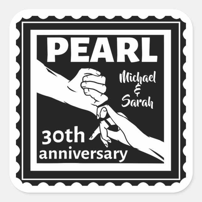 30th wedding anniversary black and white romantic square sticker (Front)