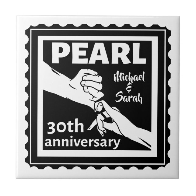 30th wedding anniversary black and white romantic tile (Front)