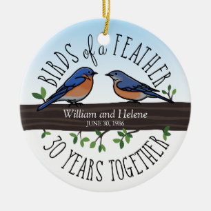30th Wedding Anniversary, Bluebirds of a Feather Ceramic Tree Decoration