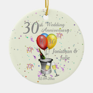  30th Wedding Anniversary Celebration Bubbly Pearl Ceramic Tree Decoration