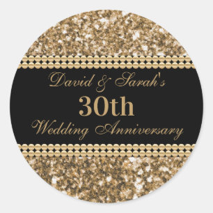 30th Wedding Anniversary Celebration Gold Glitter Classic Round Sticker