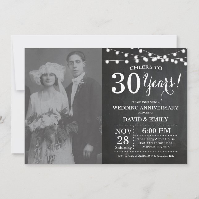 30th Wedding Anniversary Chalkboard Photo Invitation (Front)