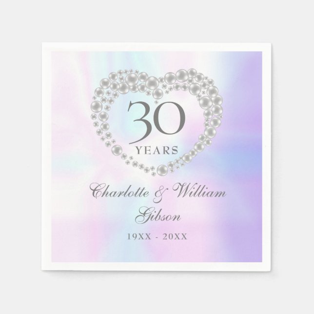 30th Wedding Anniversary Chic Pearl Heart  Napkin (Front)