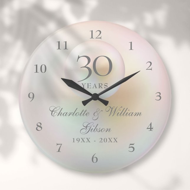 30th Wedding Anniversary Elegant Pearl  Large Clock (30th Wedding Anniversary Elegant Pearl Large Clock)