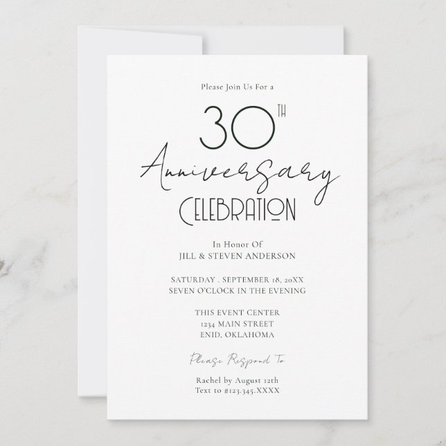 30th Wedding Anniversary Elegant Script Invitation (Front)