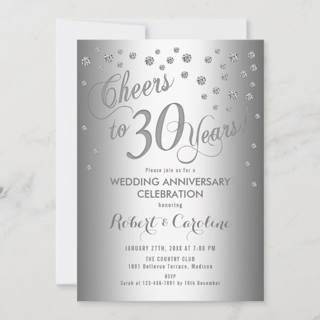30th Wedding Anniversary - Elegant Silver Invitation (Front)