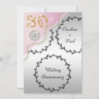 30th Wedding Anniversary Embossed Silver Rose Gold
