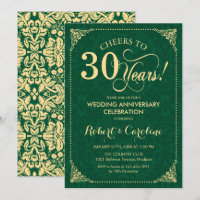 30th Wedding Anniversary Emerald Green Gold Damask