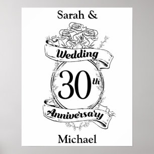 30th Wedding Anniversary Flowers Rose Romantic Poster