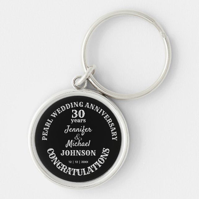 30th Wedding Anniversary gift. Editable name/date Key Ring (Front)