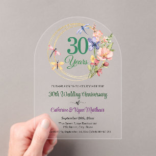 30th Wedding Anniversary Gold Frame Floral Acrylic Invitations