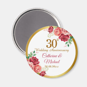 30th Wedding Anniversary Gold Frame Floral Magnet