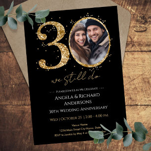 30th Wedding Anniversary Gold Glitter Photo Invitation