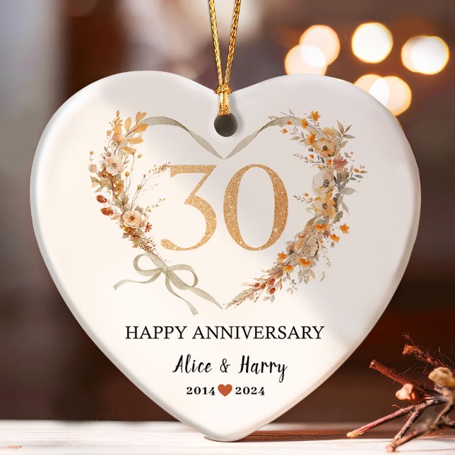 30th Wedding Anniversary Gold Hearts Couple Photo  Ornament (Creator Uploaded)
