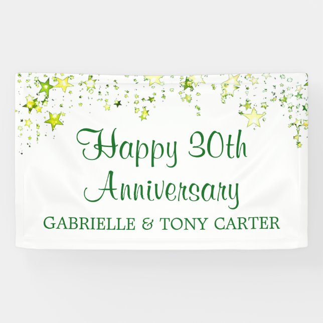 30th Wedding Anniversary Green Stars Script Name Banner (Horizontal)