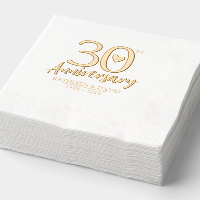 30th wedding anniversary heart custom graphic foil napkins (Detail)