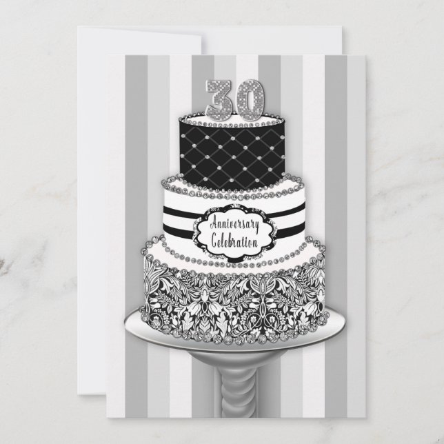 30th Wedding Anniversary Invitation, 3-Tier Cake Invitation (Front)