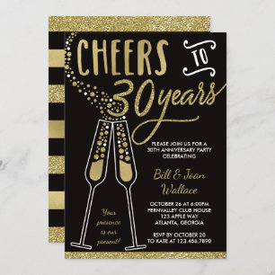 30th Wedding Anniversary Invitation, Faux Glitter Invitation