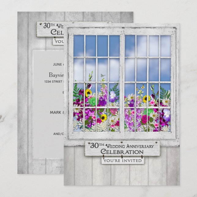 30th Wedding Anniversary INVITATION, Rustic Window Invitation (Front/Back)
