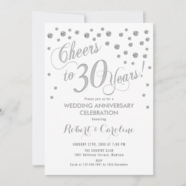 30th Wedding Anniversary Invitation - Silver White (Front)
