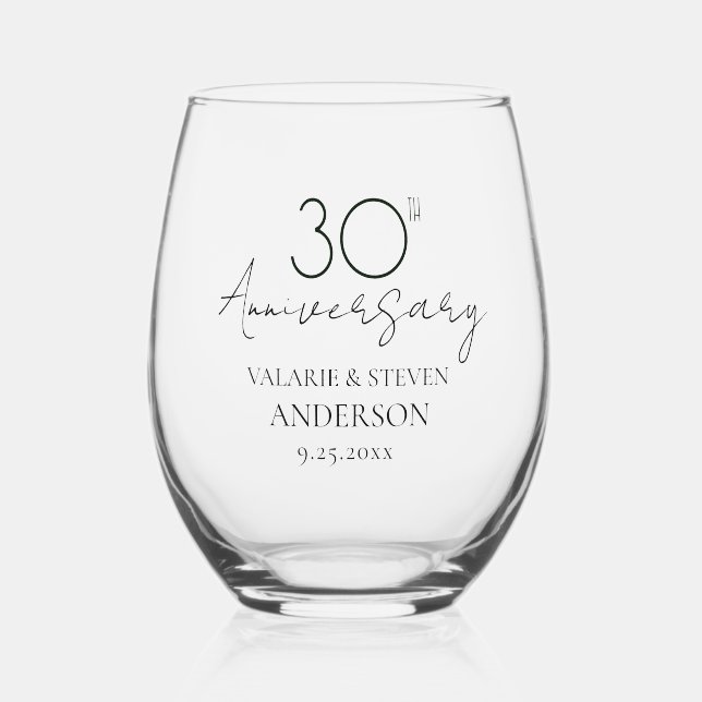 30th Wedding Anniversary Keepsake Stemless Wine Glass (Front)