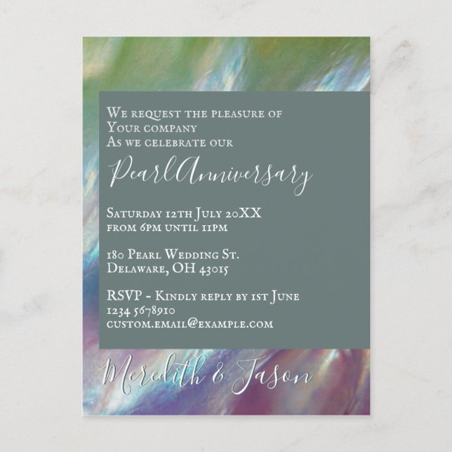 30th Wedding Anniversary Modern Pearl Invitation P Postcard (Front)