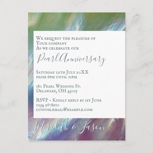 30th Wedding Anniversary Modern Pearl Invitation Postcard (Front)