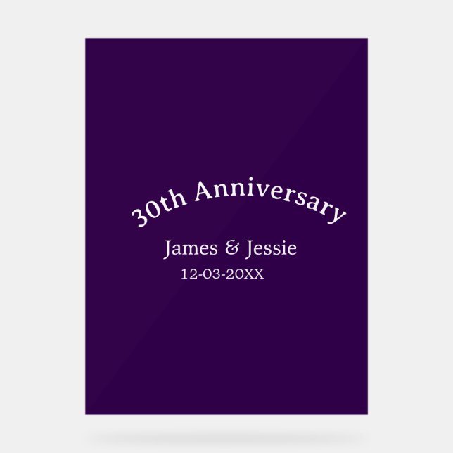 30th wedding anniversary name date purple simple  acrylic sign (Front)