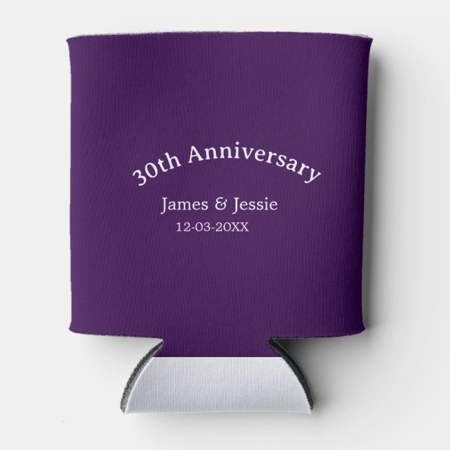30th wedding anniversary name date purple simple  can cooler (Front)