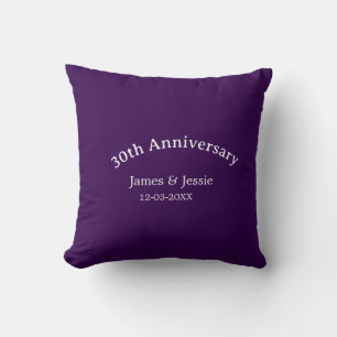 30th wedding anniversary name date purple simple cushion