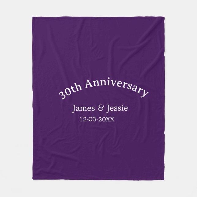 30th wedding anniversary name date purple simple  fleece blanket (Front)