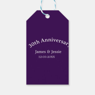 30th wedding anniversary name date purple simple gift tags