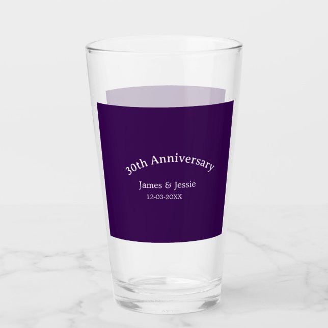 30th wedding anniversary name date purple simple  glass (Front)