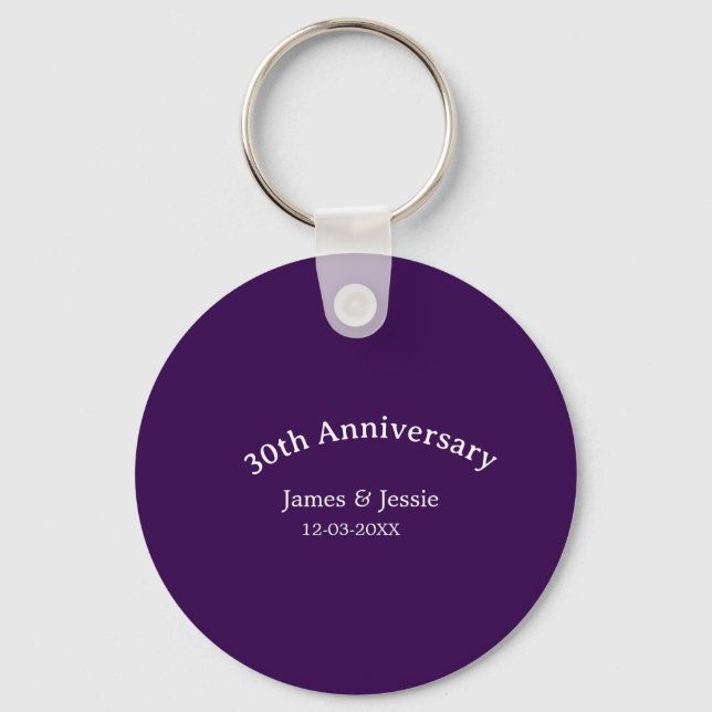 30th wedding anniversary name date purple simple  key ring (Front)