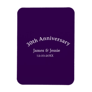 30th wedding anniversary name date purple simple magnet