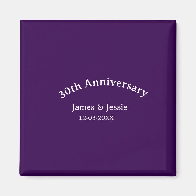 30th wedding anniversary name date purple simple  magnet (Front)