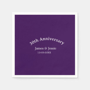 30th wedding anniversary name date purple simple napkin