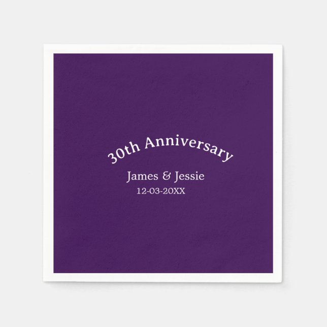 30th wedding anniversary name date purple simple  napkin (Front)