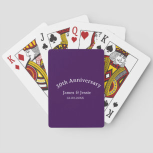 30th wedding anniversary name date purple simple playing cards