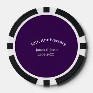 30th wedding anniversary name date purple simple  poker chips