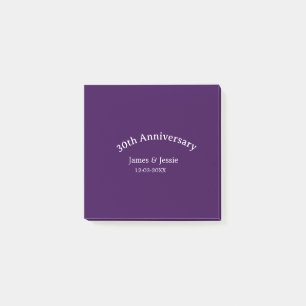 30th wedding anniversary name date purple simple post-it notes