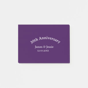 30th wedding anniversary name date purple simple post-it notes
