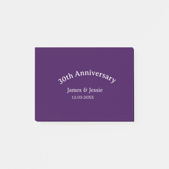 30th wedding anniversary name date purple simple  post-it notes (Front)