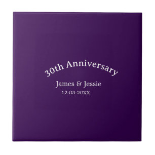 30th wedding anniversary name date purple simple tile