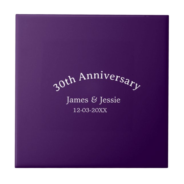 30th wedding anniversary name date purple simple  tile (Front)