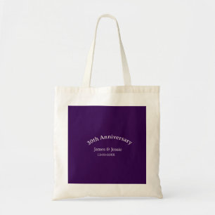 30th wedding anniversary name date purple simple tote bag