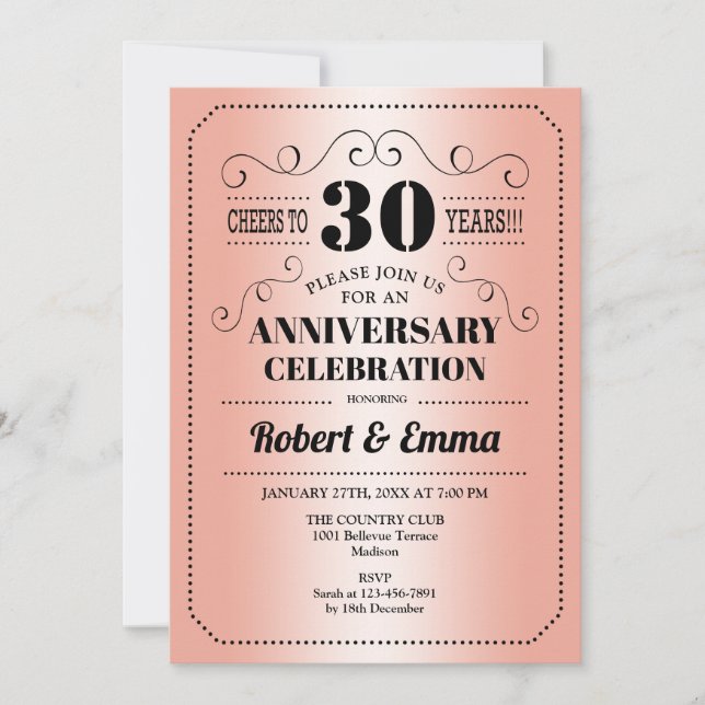 30th Wedding Anniversary Party - Coral Invitation (Front)