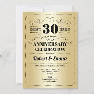 30th Wedding Anniversary Party - Gold Black Invitation