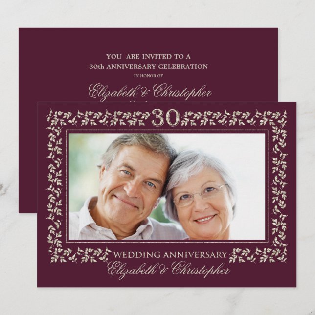 30th Wedding Anniversary Party Photo Invitation (Front/Back)